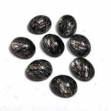 Natural black rutile quartz 9x7mm oval cabochon 2.16 cts